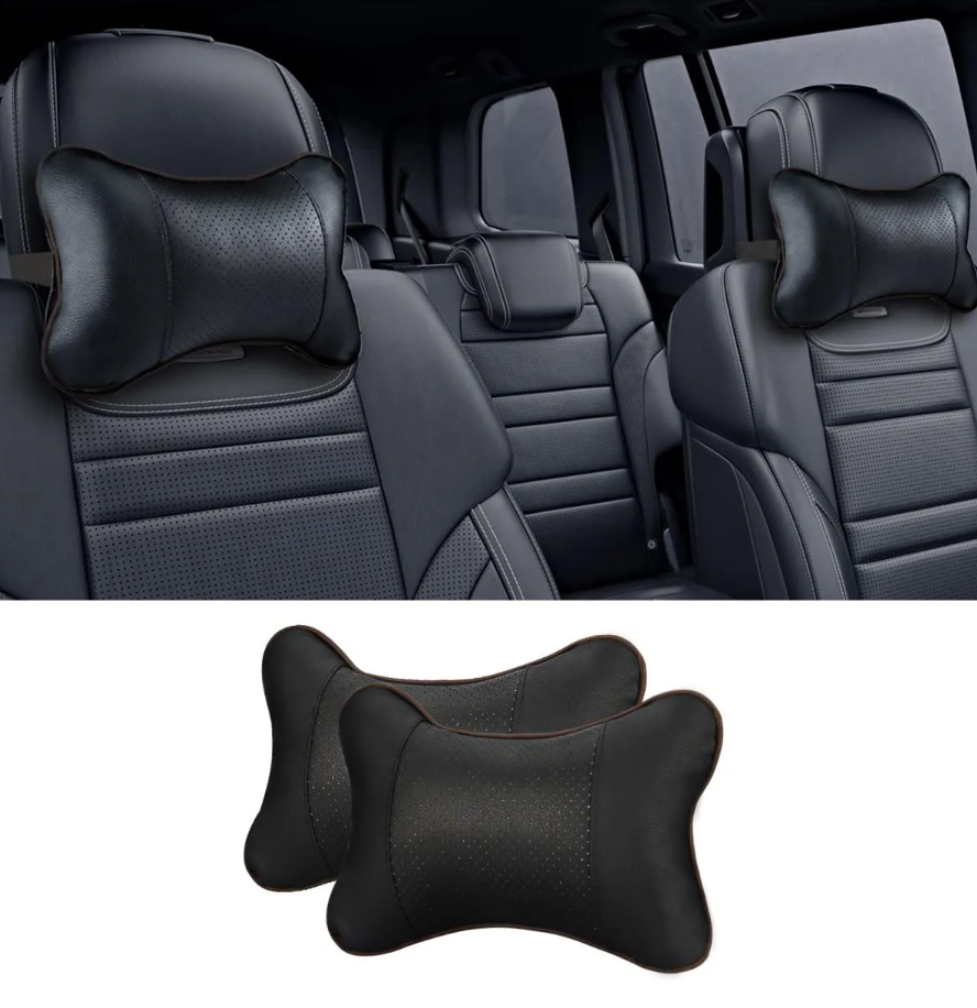 Almohadas universales de cuero Pu para el cuello del coche, reposacabezas para aliviar el dolor de cabeza, relleno de fibra, paquete de 1 piezas