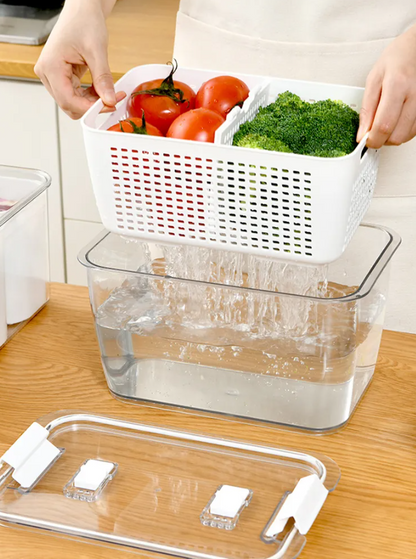 Caja de almacenamiento para nevera, contenedores de frutas y verduras frescas, cesta de drenaje con tapa, organizador de herramientas de cocina