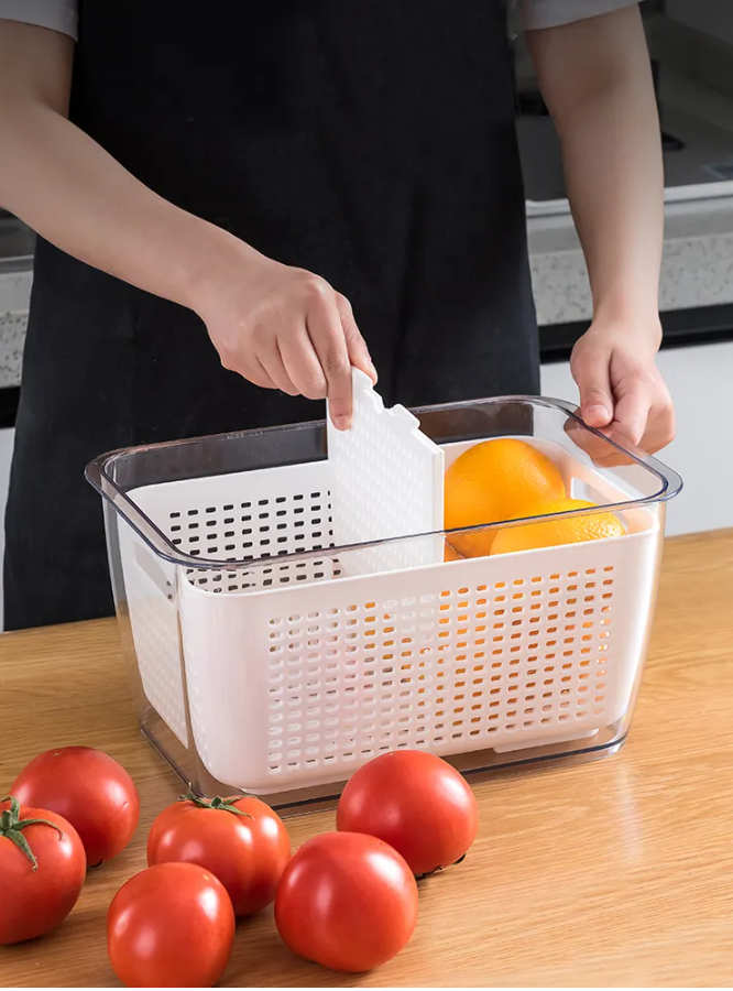 Caja de almacenamiento para nevera, contenedores de frutas y verduras frescas, cesta de drenaje con tapa, organizador de herramientas de cocina