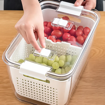 Caja de almacenamiento para nevera, contenedores de frutas y verduras frescas, cesta de drenaje con tapa, organizador de herramientas de cocina