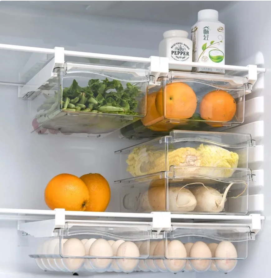 Organizador de refrigerador de frutas, estante de almacenamiento de huevos debajo del estante, cajón de refrigerador, caja de mantenimiento fresco, organizador de cocina