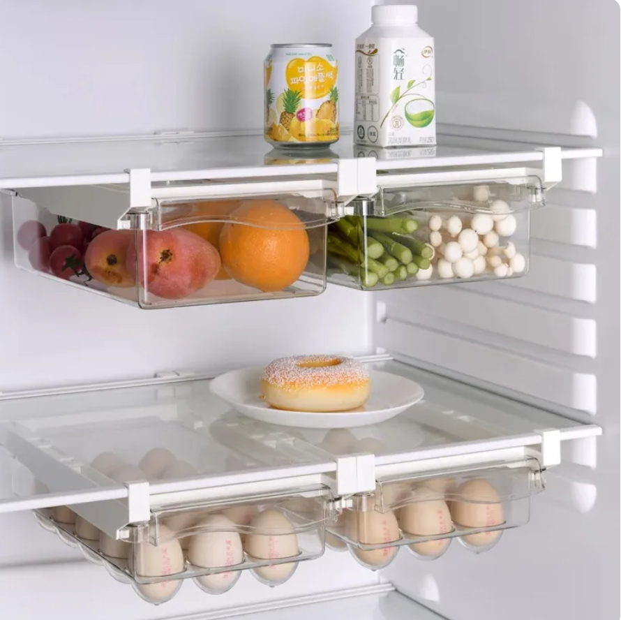 Organizador de refrigerador de frutas, estante de almacenamiento de huevos debajo del estante, cajón de refrigerador, caja de mantenimiento fresco, organizador de cocina